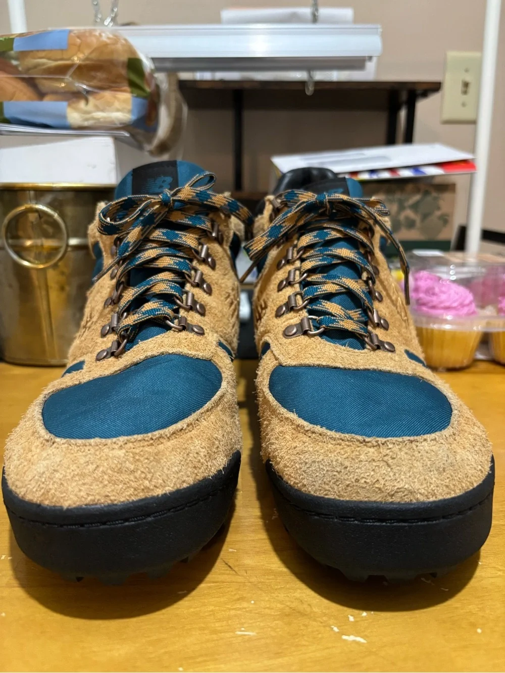 New Balance Rainier Men's Tan Suede & Teal Hiking Sneakers